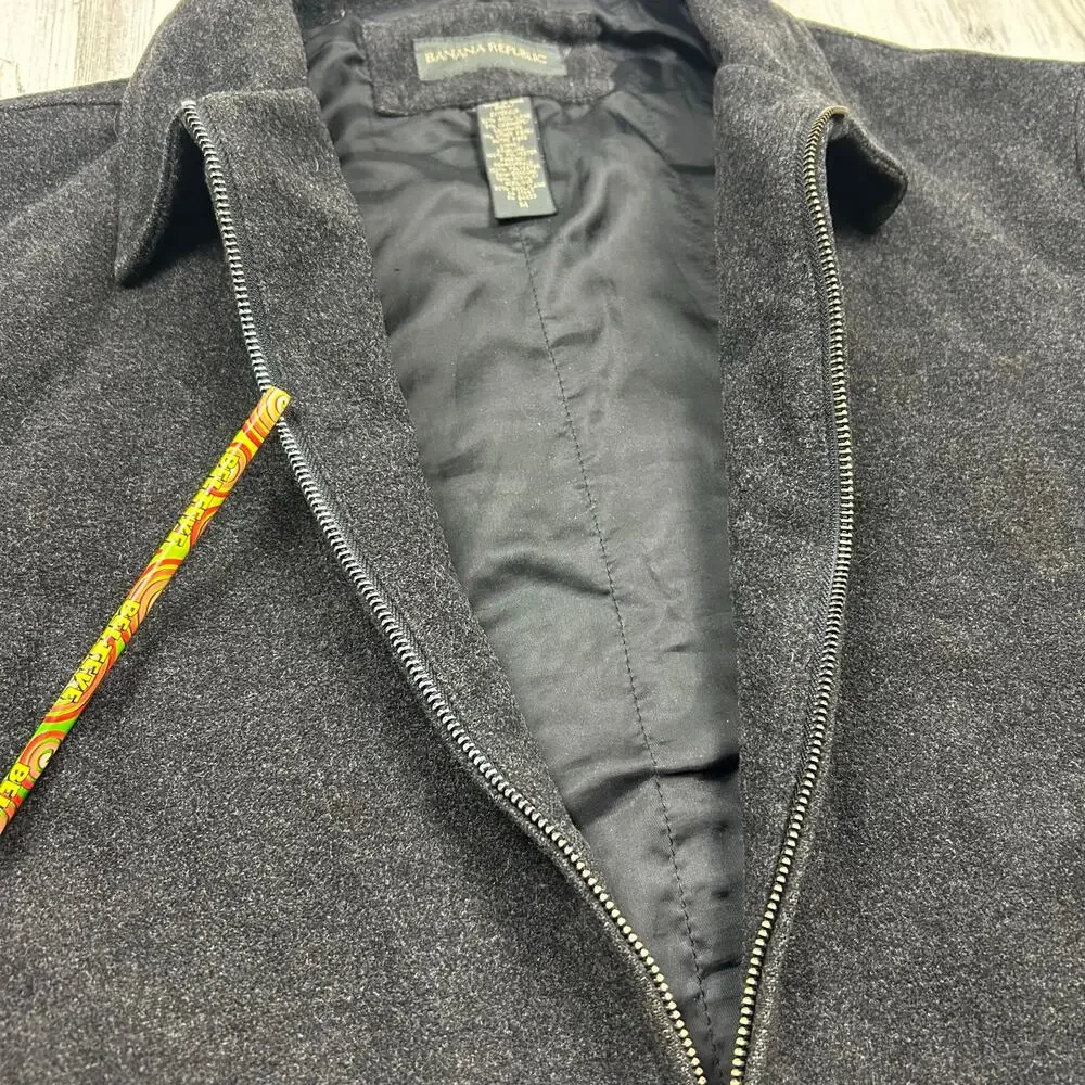 Banana Republic Wool Cashmere Jacket Mens M Charcoal Gray Full Zip Bomber Coat